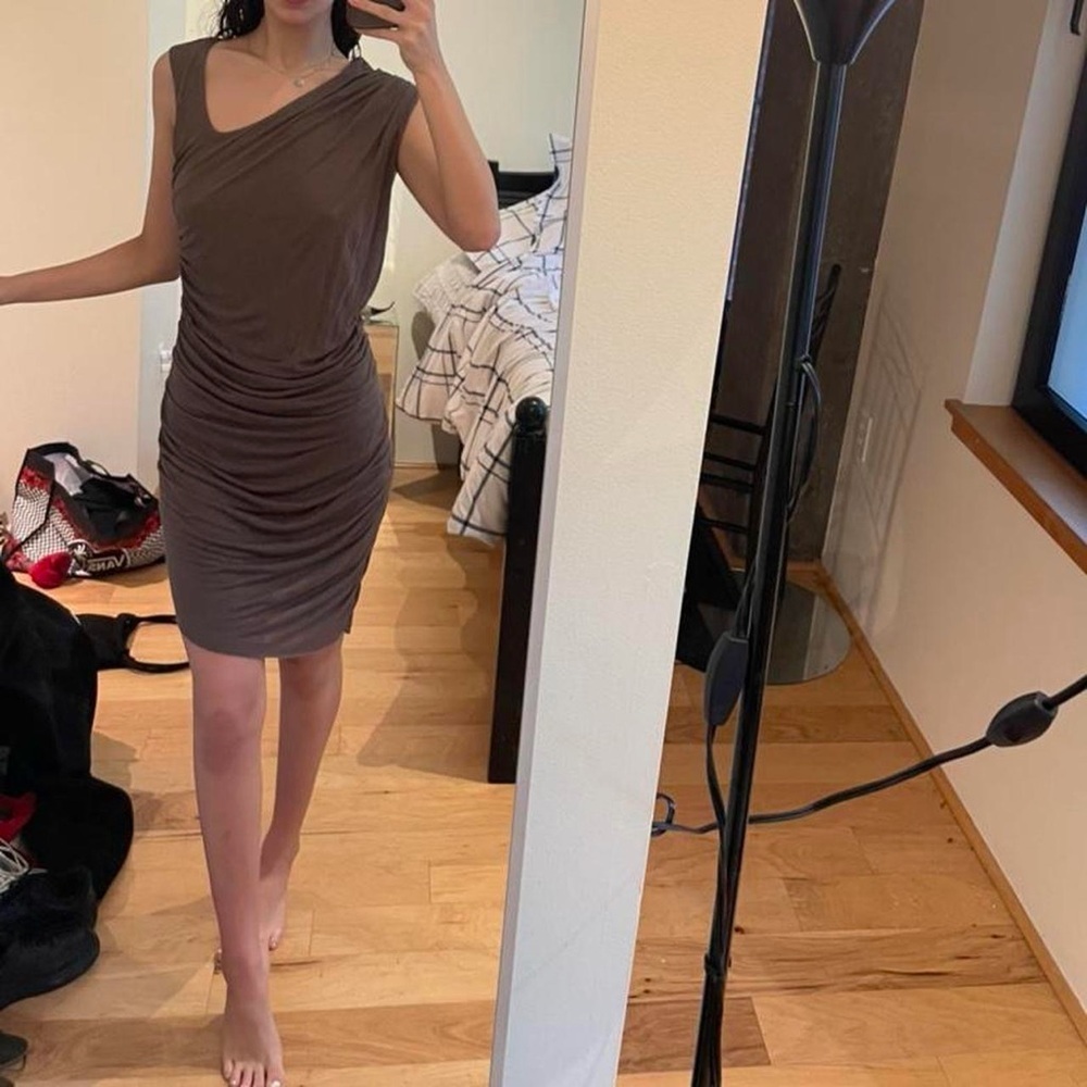 Helmut Lang Asymmetrical Brown Midi Dress